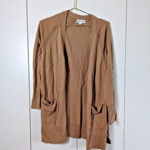 AVA VIV Womens 1X Rib Knit  Open Cardigan Brown Tan Sweater Long Sleeve